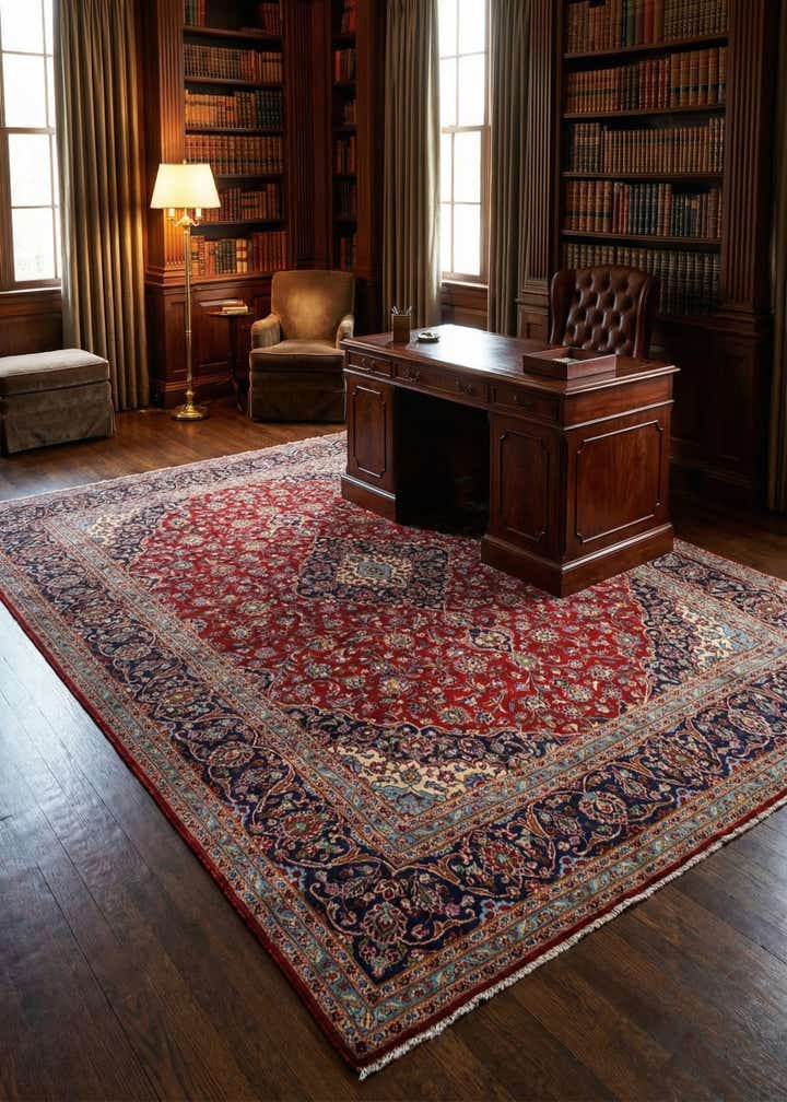 10' x 12' 9 Hand Knotted Kashan Persian Wool Rug