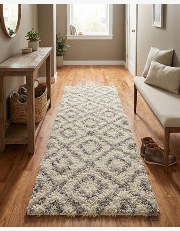 Ivory Lattice Shag Runner Rug