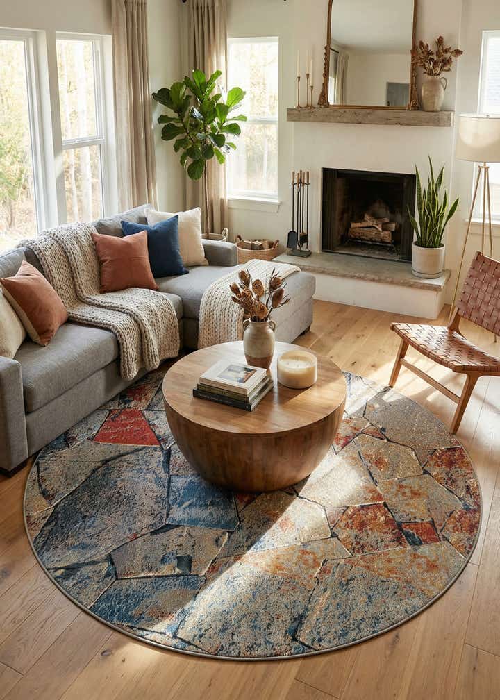 7' 10 x 7' 10 Easy-Clean Modern Indoor / Outdoor Round Rug