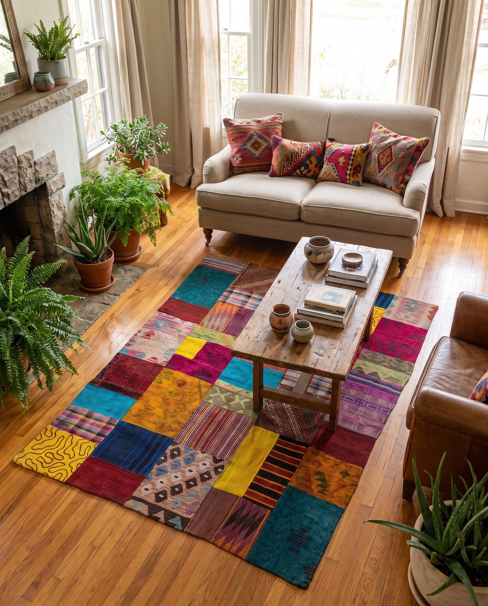4' 3 x 5' 10 Hand Woven Kilim Patchwork Wool Rug
