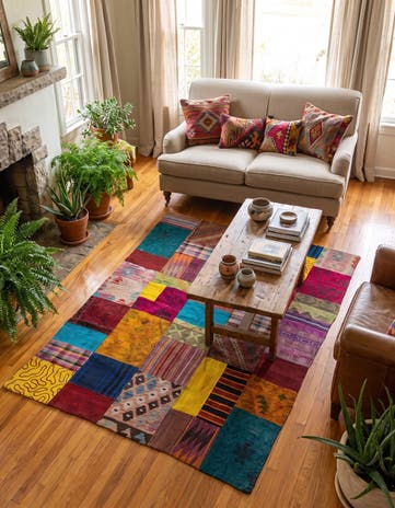 4' 3 x 5' 10 Hand Woven Kilim Patchwork Wool Rug