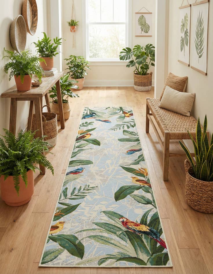 Detail image of  2' 7 x 12'  Washable Botanical Indoor / Outdoor Runner Rug