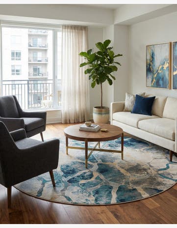 Navy Blue Gossamer Round Rug