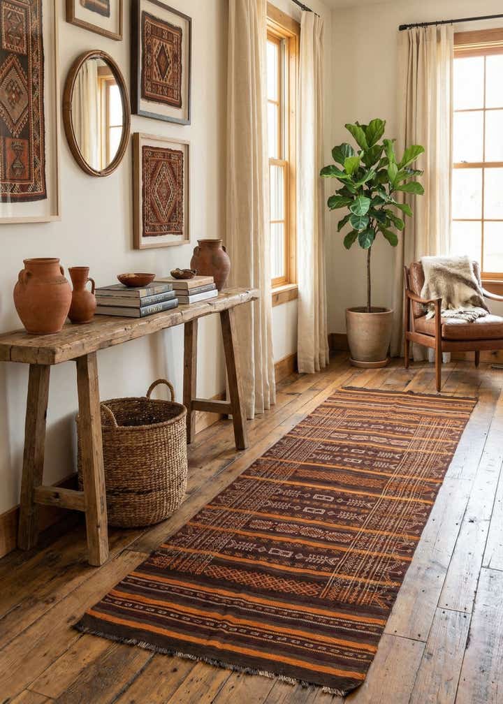 4' 1 x 12' Hand Woven Kilim Fars Wool Runner Rug