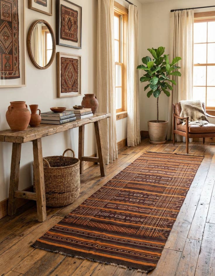 Detail image of 4' 1 x 12' Hand Woven Kilim Fars Wool Runner Rug
