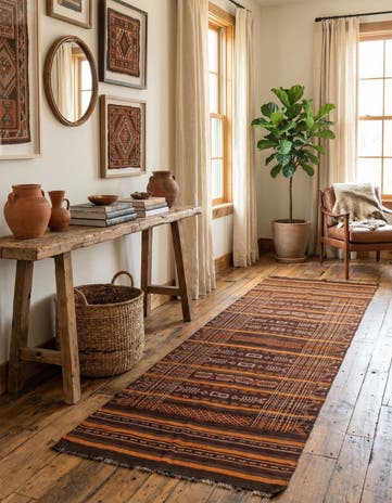 4' 1 x 12' Hand Woven Kilim Fars Wool Runner Rug