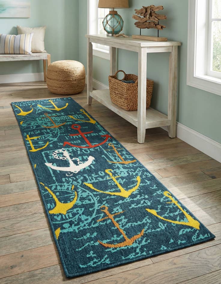 Detail image of 2' x 6'  Washable Coastal Indoor / Outdoor Runner Rug