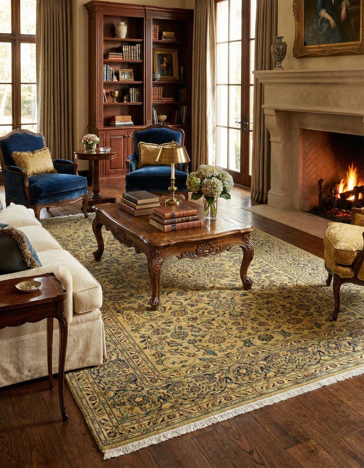 Detail image of 8' 1 x 11' 1  Hand Knotted Kashan Persian Wool Rug