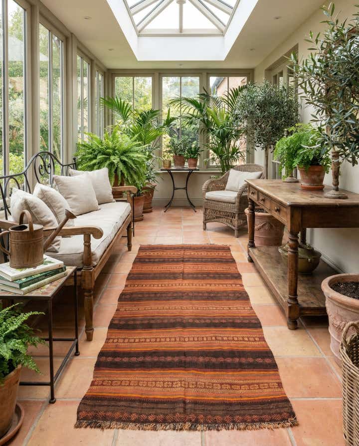 3' 7 x 8' 1 Hand Woven Kilim Afghan Wool Runner Rug