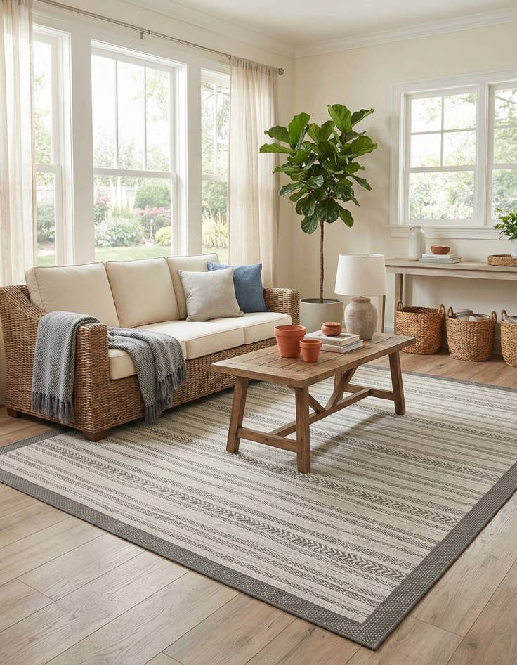 Detail image of 9' x 12' 2  Washable Border Indoor / Outdoor Rug