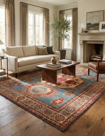 6' 1 x 8' 9 Hand Knotted Kazak Wool Rug