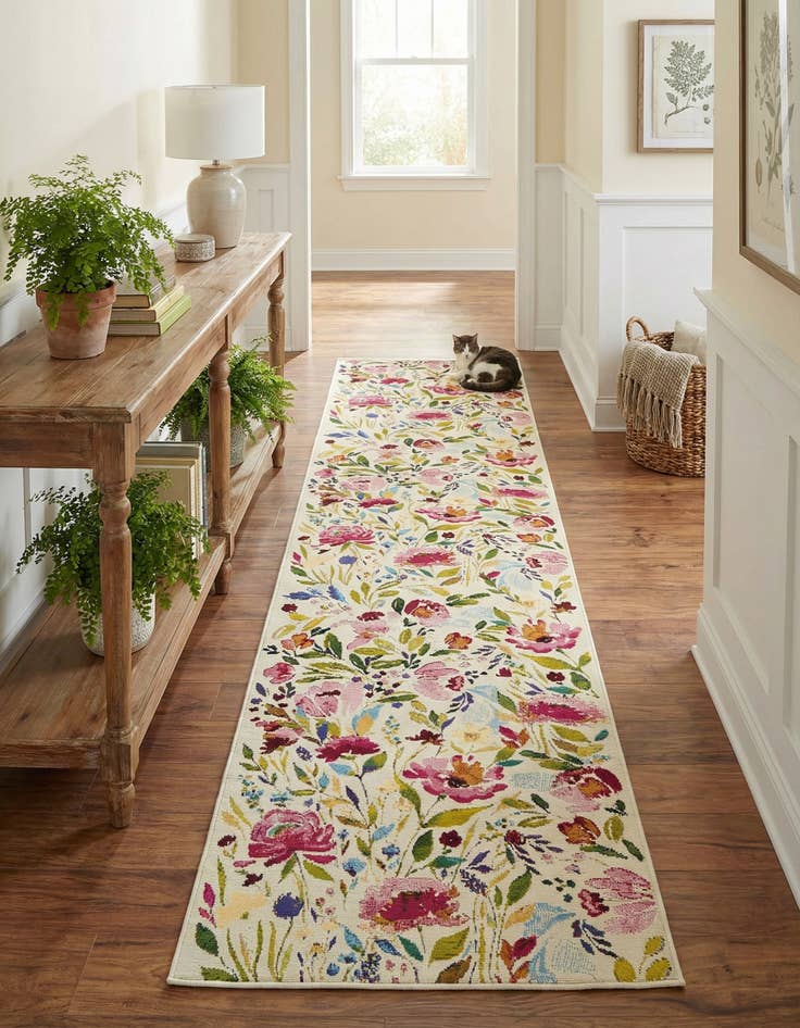 Detail image of  2' 7 x 12'  Washable Botanical Indoor / Outdoor Runner Rug