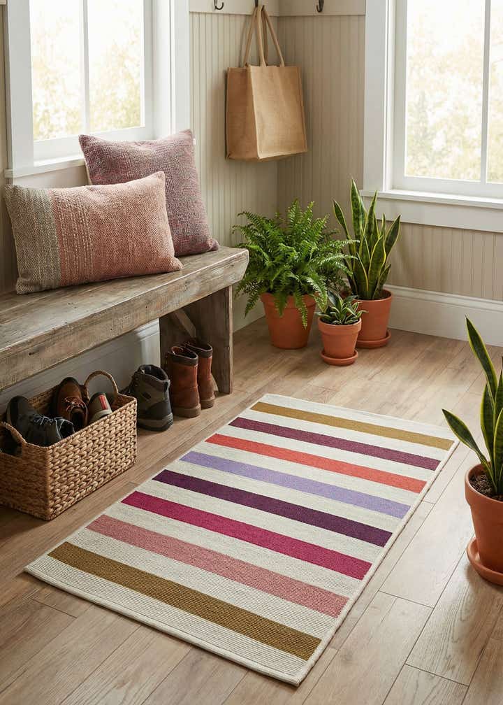 2' x 3' Easy-Clean Striped Indoor / Outdoor Rug