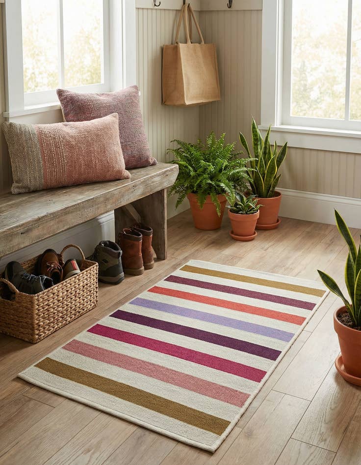 Detail image of 2' x 3' Easy-Clean Striped Indoor / Outdoor Rug