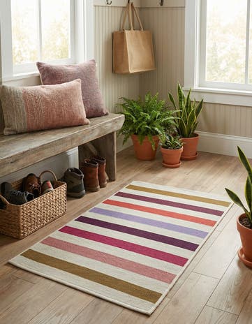 White Easy-Clean Ribbon Indoor / Outdoor Rug