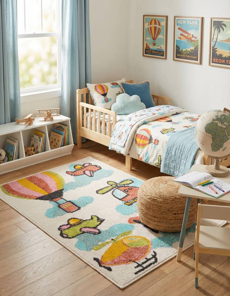 Detail image of 2' 2 x 3' Airplanes Whimsy Kids Rug