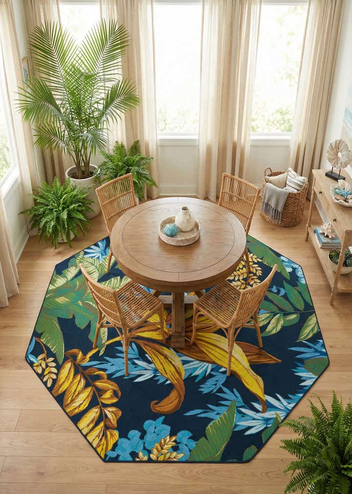 7' x 7' Easy-Clean Botanical Indoor / Outdoor Octagon Rug