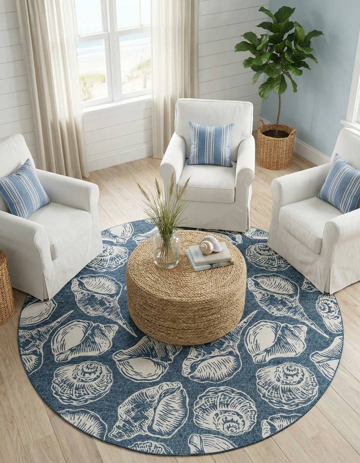 Detail image of  13' x 13'  Washable Coastal Indoor / Outdoor Round Rug