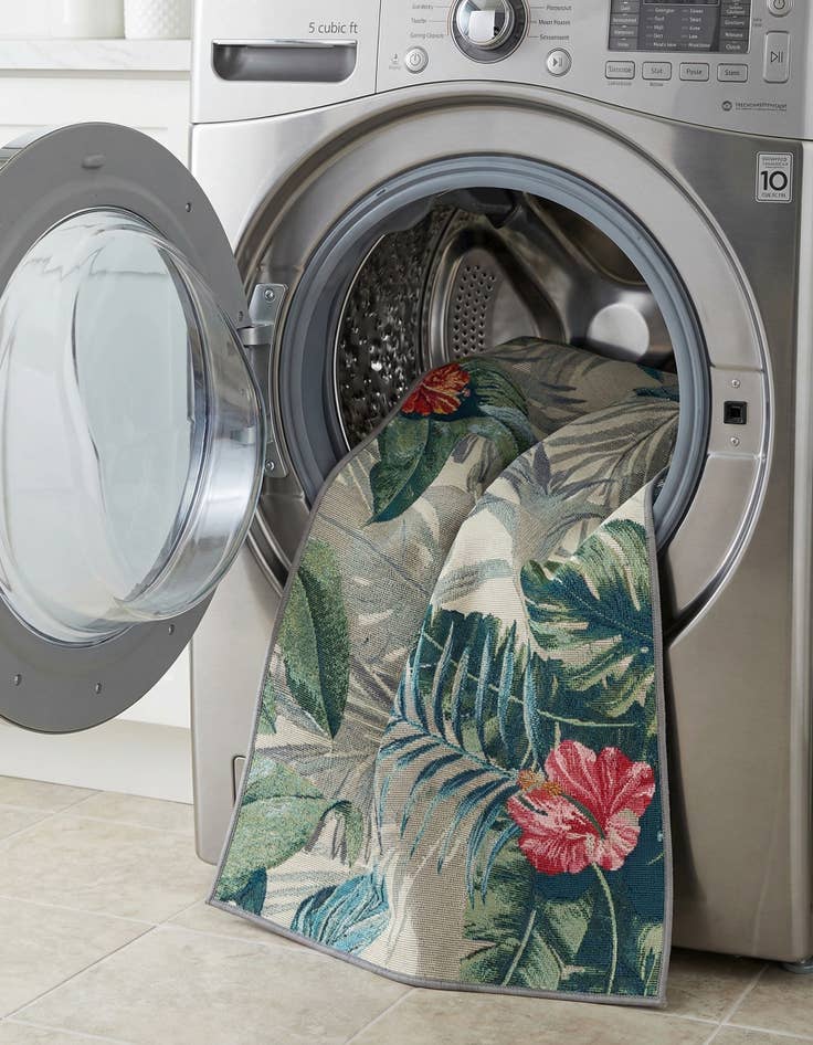 Detail image of 2' 7 x 5' 3  Washable Botanical Indoor / Outdoor Runner Rug