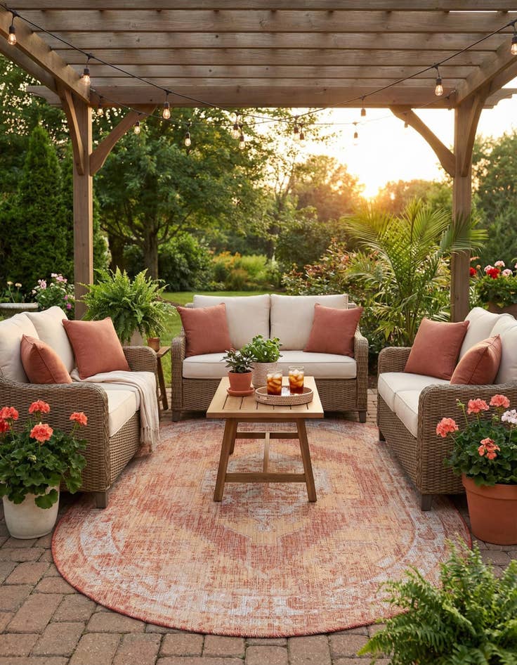 Detail image of 5' 3 x 8'  Washable Traditional Indoor / Outdoor Oval Rug