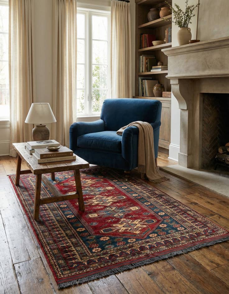 Detail image of  4' 11 x 7' 5  Hand Knotted Kazak Wool Rug