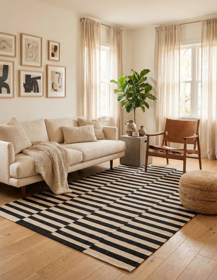 Detail image of 4' 10 x 6' 4 Hand Woven Kilim Modern Wool Rug