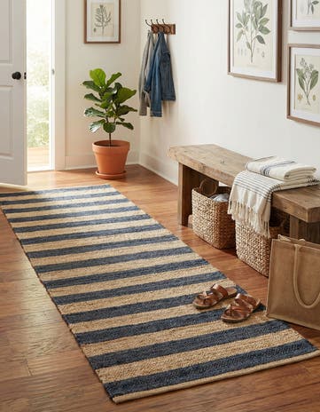 Navy Ivory Handmade Braided Jute Runner Rug