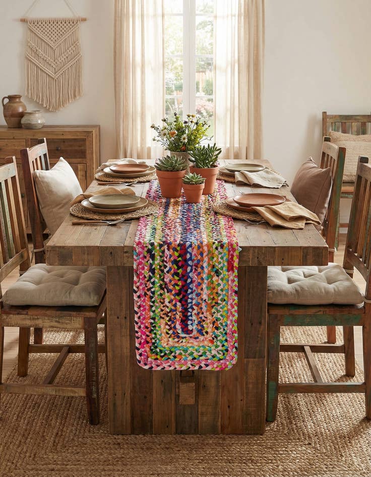 Detail image of  1' 2 x 8'  Hand Braided Chindi Table Runner Rug