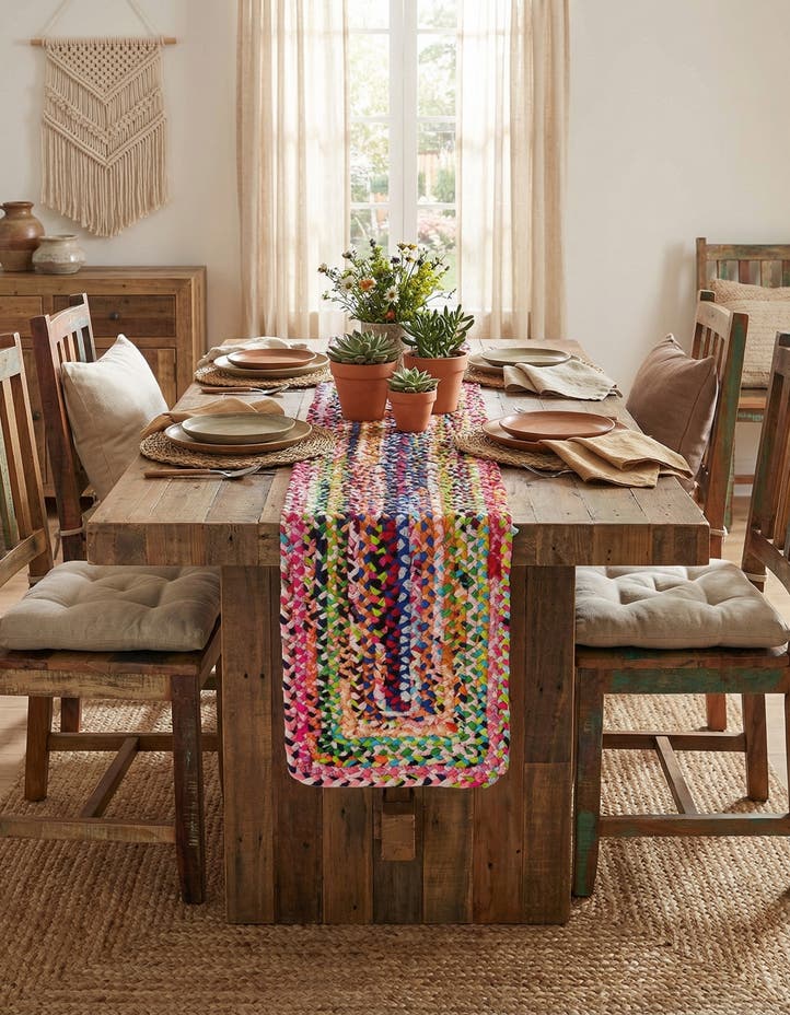 1' 2 x 8' Handmade Braided Chindi Table Ru...