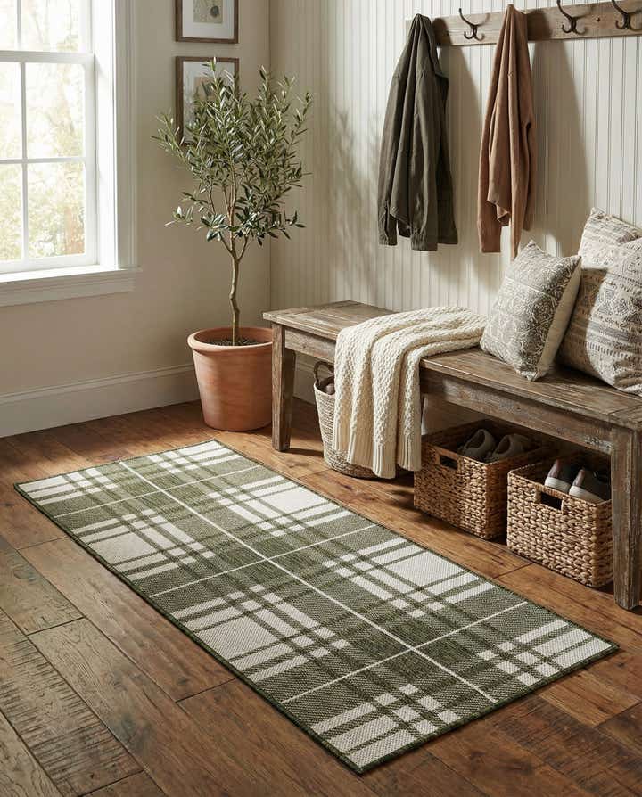 2' x 5' 3 Easy-Clean Checkered Indoor / Outdoor Runner Rug
