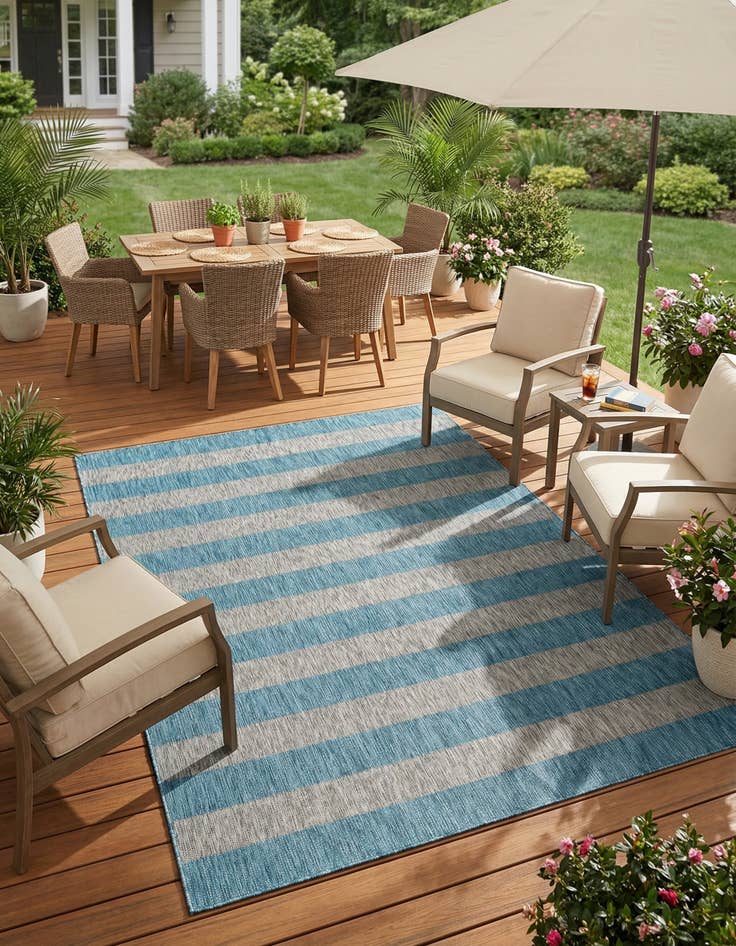 Detail image of 7' 10 x 11'  Washable Striped Indoor / Outdoor Rug