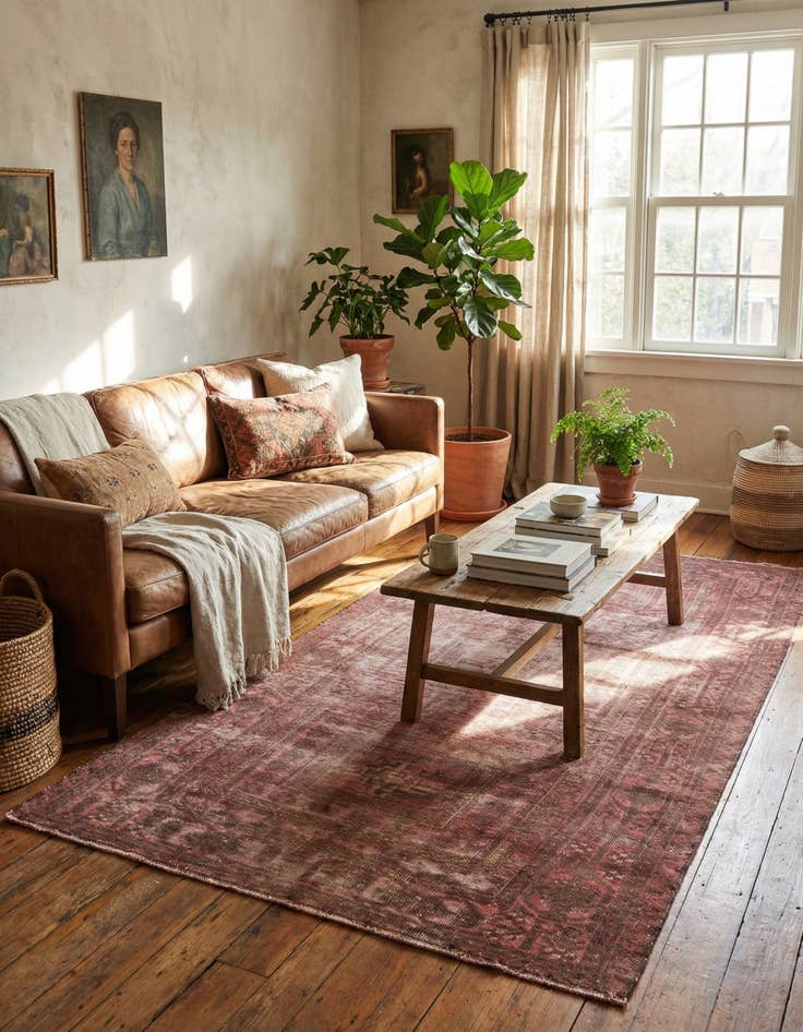 Detail image of 3' 7 x 7'  Hand Knotted Ultra Vintage Persian Wool Rug