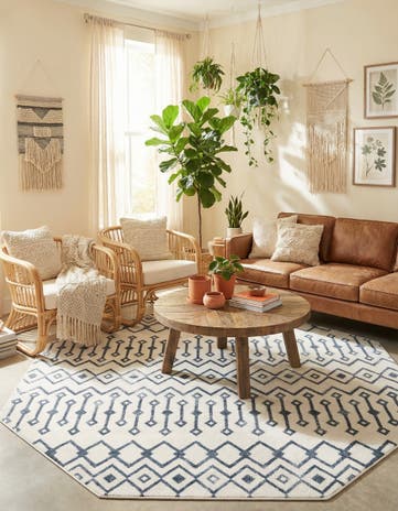 Coastal White Bohemian Trellis Octagon Rug