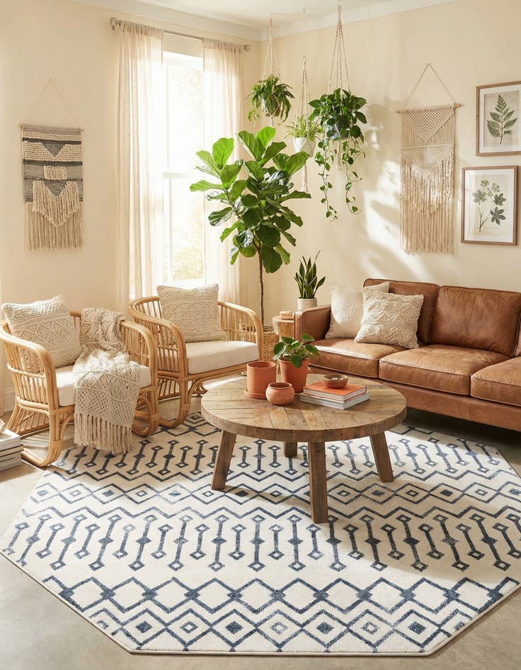 Detail image of  7' x 7' Bohemian Trellis Octagon Rug