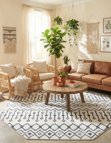 Coastal White Bohemian Trellis Octagon Rug