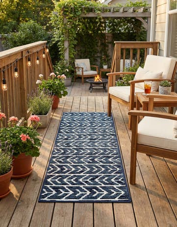 Navy Blue Easy-Clean Sabrina Soto Aston Indoor / Outdoor Runner Rug