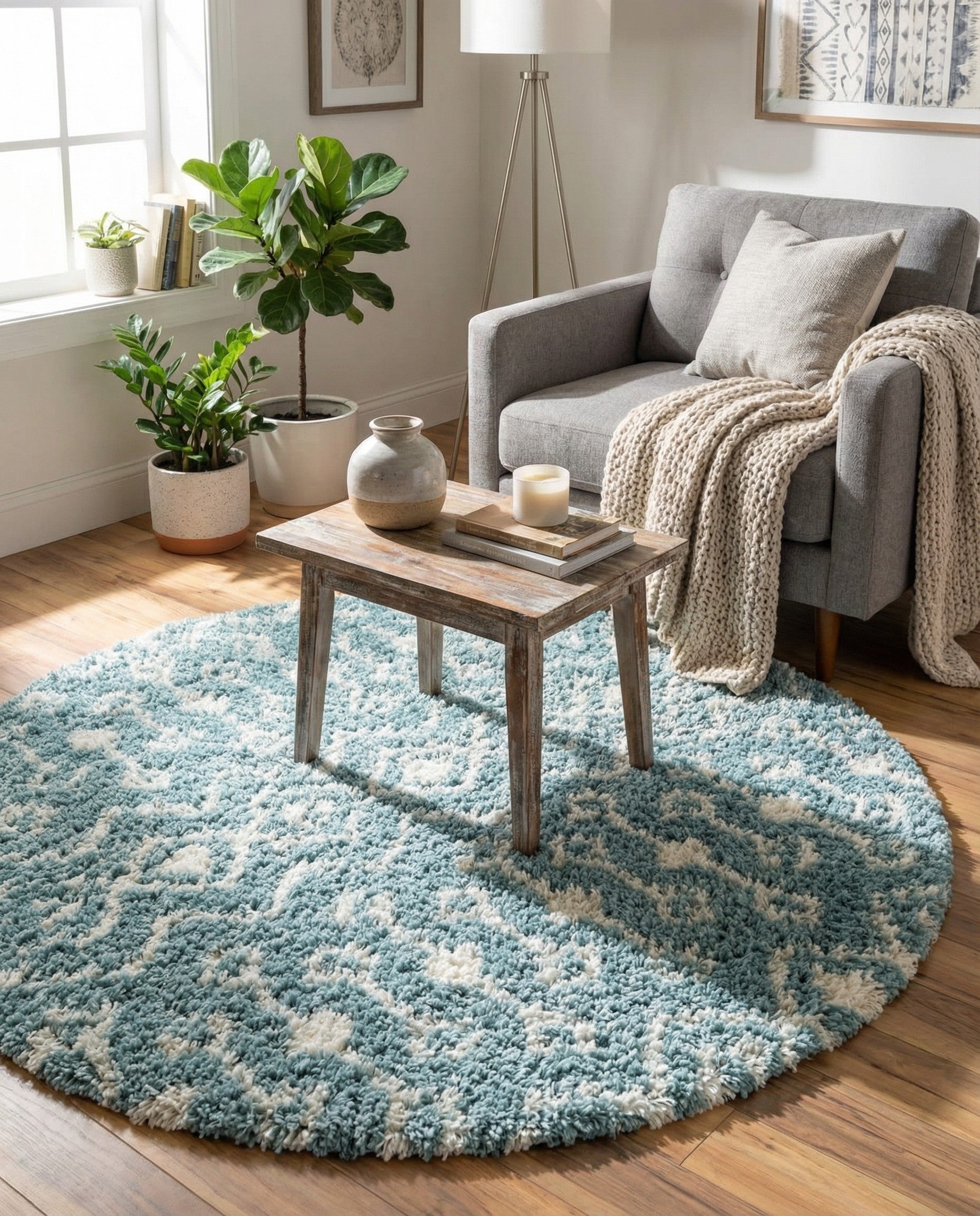  3' x 3' Moroccan Trellis Shag Round Rug