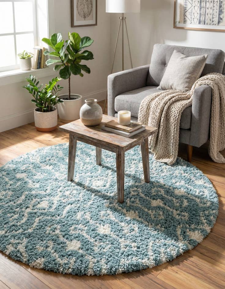 Detail image of 3' x 3' Moroccan Trellis Shag Round Rug