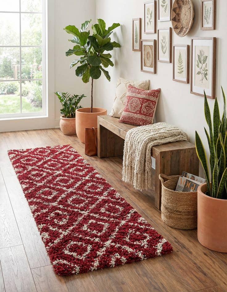 Detail image of  2' x 7' Lattice Shag Runner Rug