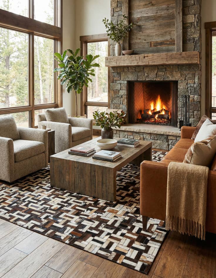 Detail image of  5' x 7' 11 Cowhide - Patchwork Rug