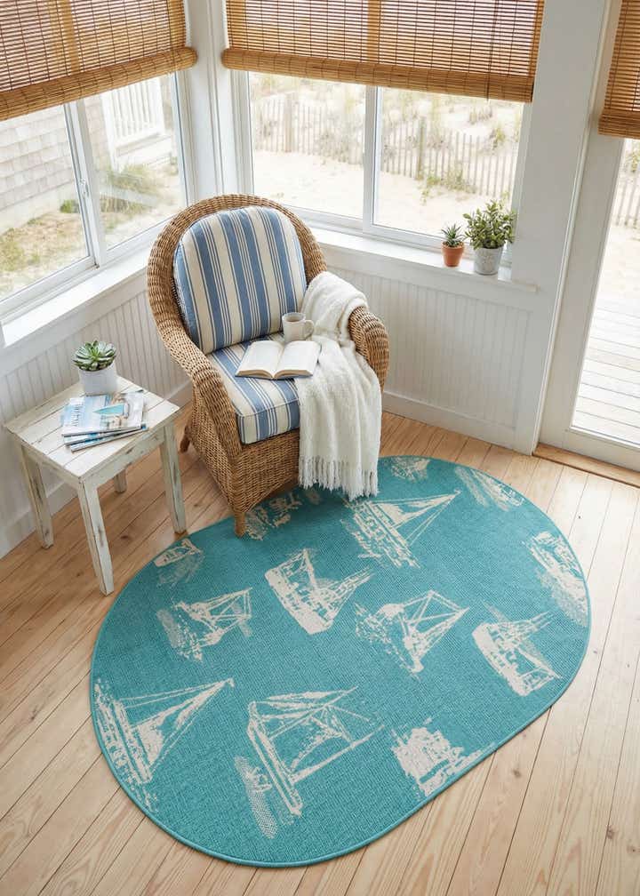 4' x 6' Easy-Clean Coastal Indoor / Outdoor Oval Rug