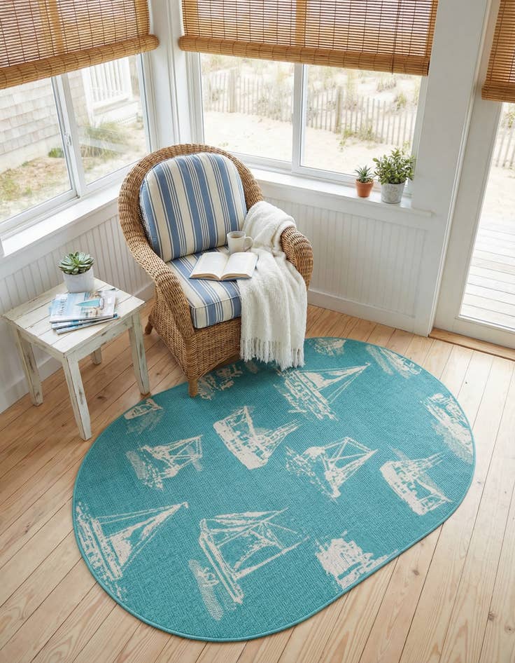 Detail image of 4' x 6'  Washable Coastal Indoor / Outdoor Oval Rug