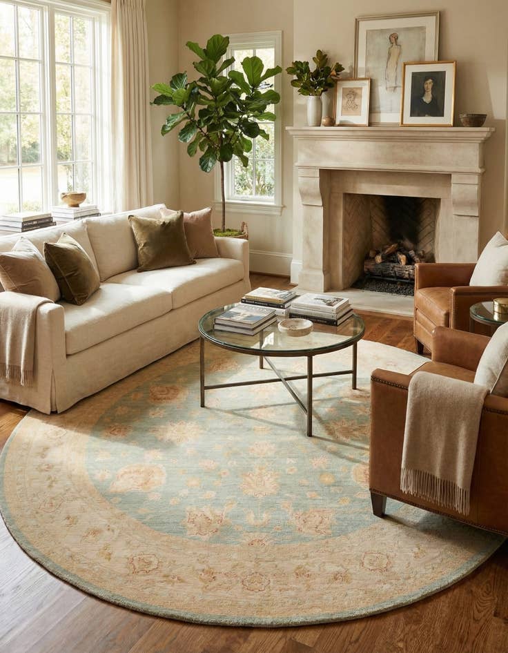 Detail image of 9' 5 x 9' 8  Hand Knotted Peshawar Ziegler Round Rug