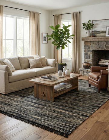 Navy Blue and Ivory Hand Woven Chunky Jute Rug
