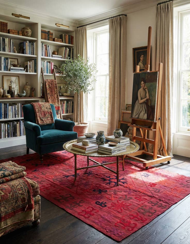 Detail image of 6' 2 x 9' 2  Hand Woven Kilim Suzani Wool Rug