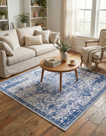 Gray Blue Washable Francesca Square Rug
