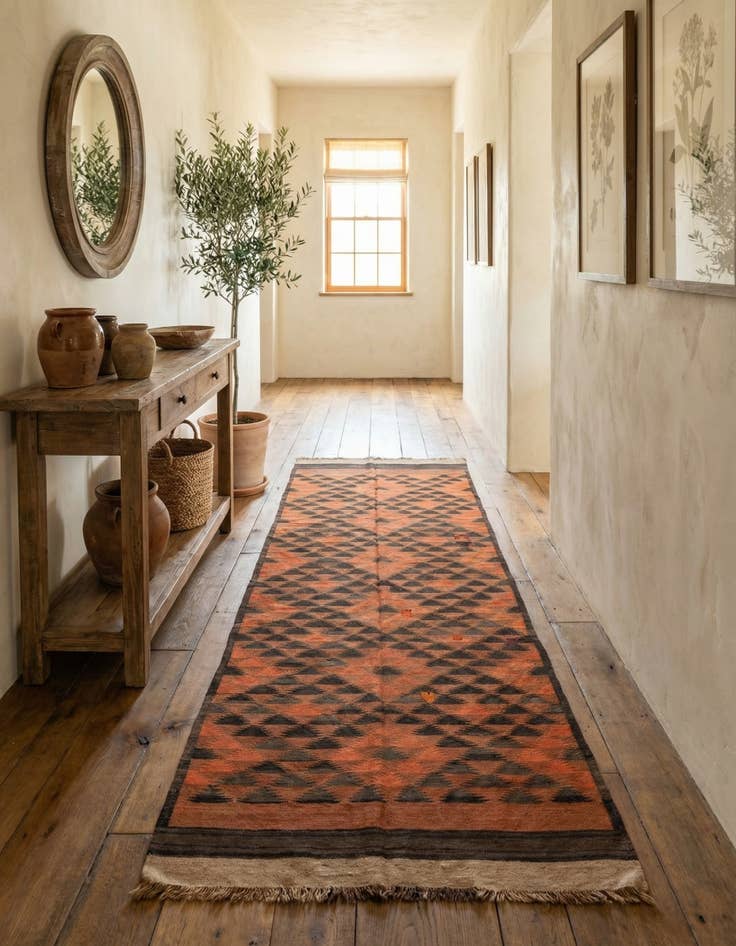 Detail image of  4' 4 x 12'  Hand Woven Kilim Maymana Wool Runner Rug