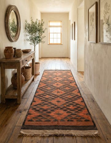 130cm x 365cm Hand Woven Kilim Maymana Wool Runner Rug
