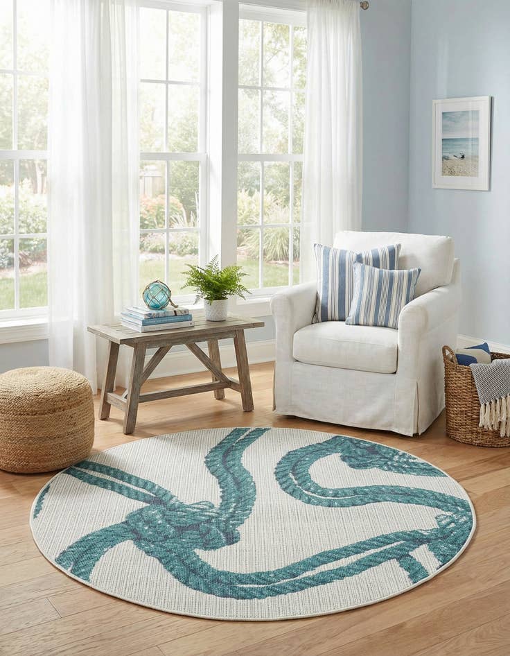 Detail image of  4' x 4'  Washable Coastal Indoor / Outdoor Round Rug