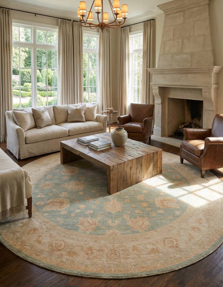 Detail image of 9' 5 x 9' 8  Hand Knotted Peshawar Ziegler Round Rug